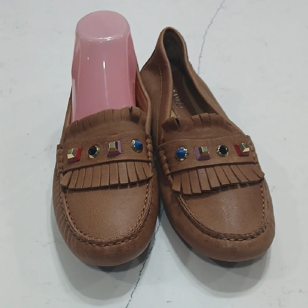 Vaneli Tan Loafers with Tassel Detail